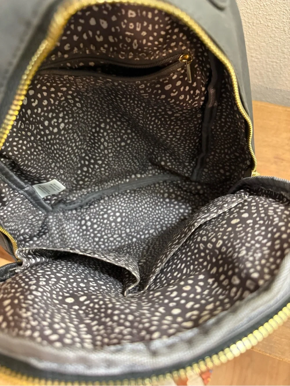 Black Faux Leather Mini Backpack Purse Gold Hardware